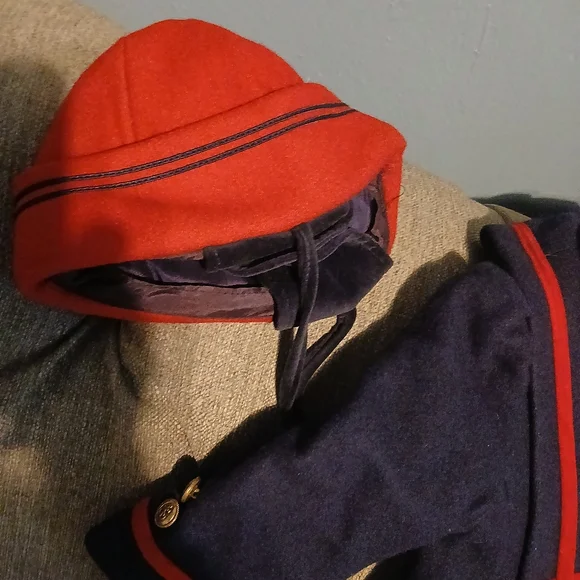 Rothchilds Toddler Girls. Red and Navy Pea Coat with Hat.  Size 3 Toddler. - Picture 5 of 16